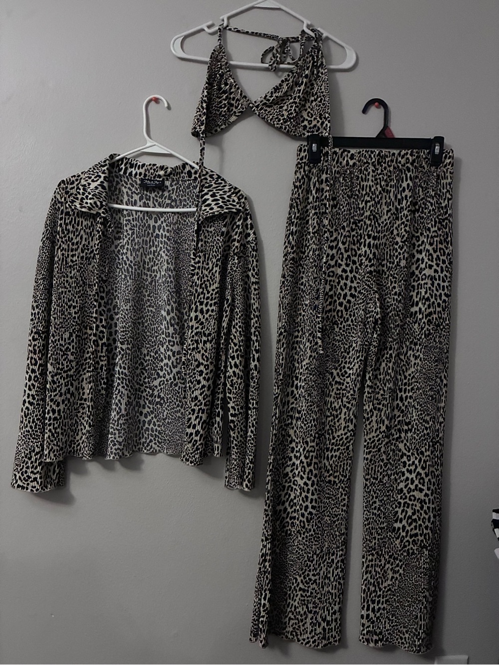 Leopard Print 3-Piece Sleepwear Set - Taupe/Black